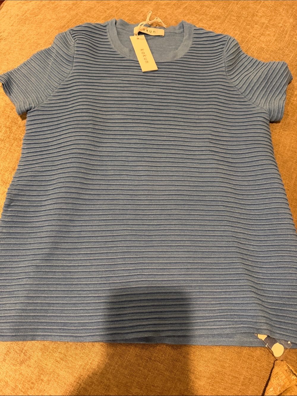 Kokun Light Blue Ribbed Short Sleeve Knit Tee